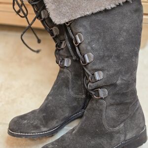 Sofft Barbourne Women’s Brown Suede & Shearling Tall Boots Lace Up sz 8